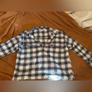 LOFT Plaid Button-Down Shirt in Blue & White